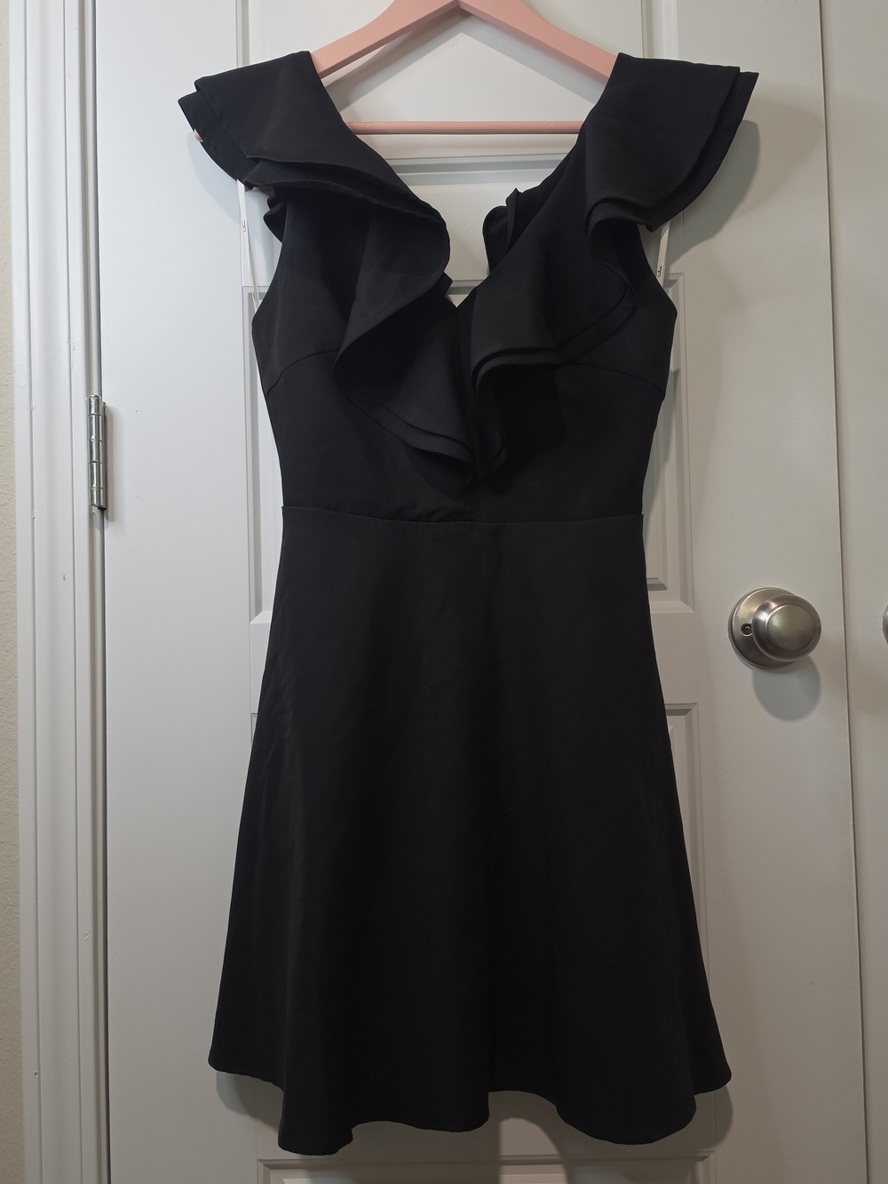 Lulus Black Ruffle Divine Darling Skater Dress